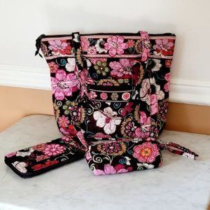 Vera Bradley Large Tote Bundle Make Up Case & Wallet